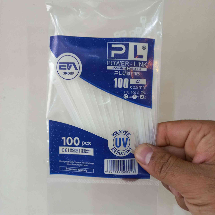 بست کمربندی پاورلینک سفید 100×2.5 میلیمتر بسته 100 عددی مقاوم در برابر اشعه UV مناسب سیم و کابل برق