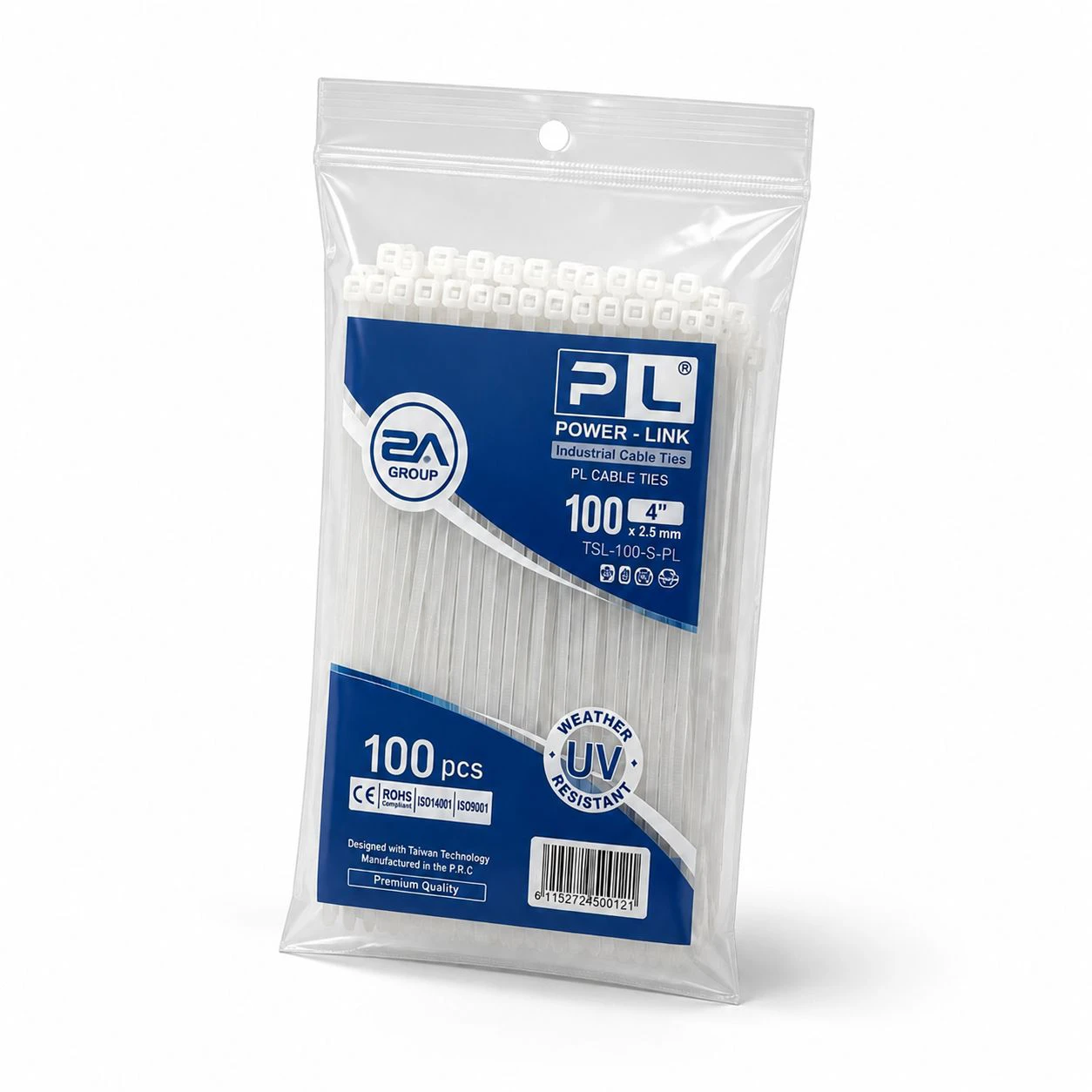 بست کمربندی پاورلینک سفید 100×2.5 میلی‌متر بسته 100 عددی مقاوم در برابر اشعه UV مناسب سیم و کابل برق